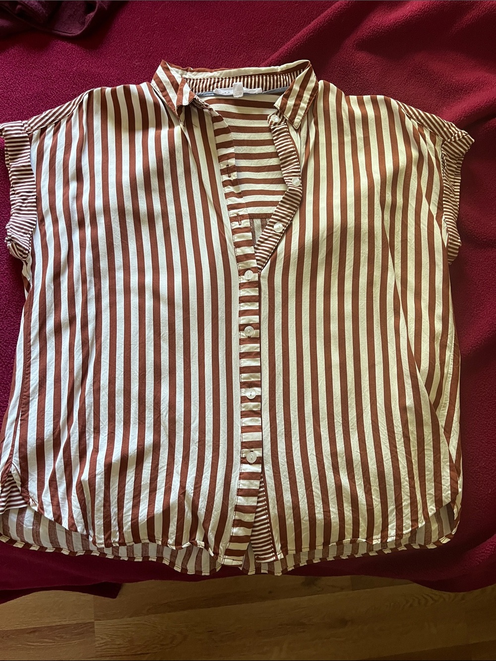 Striped Brown and White Button-Up Women’s Top